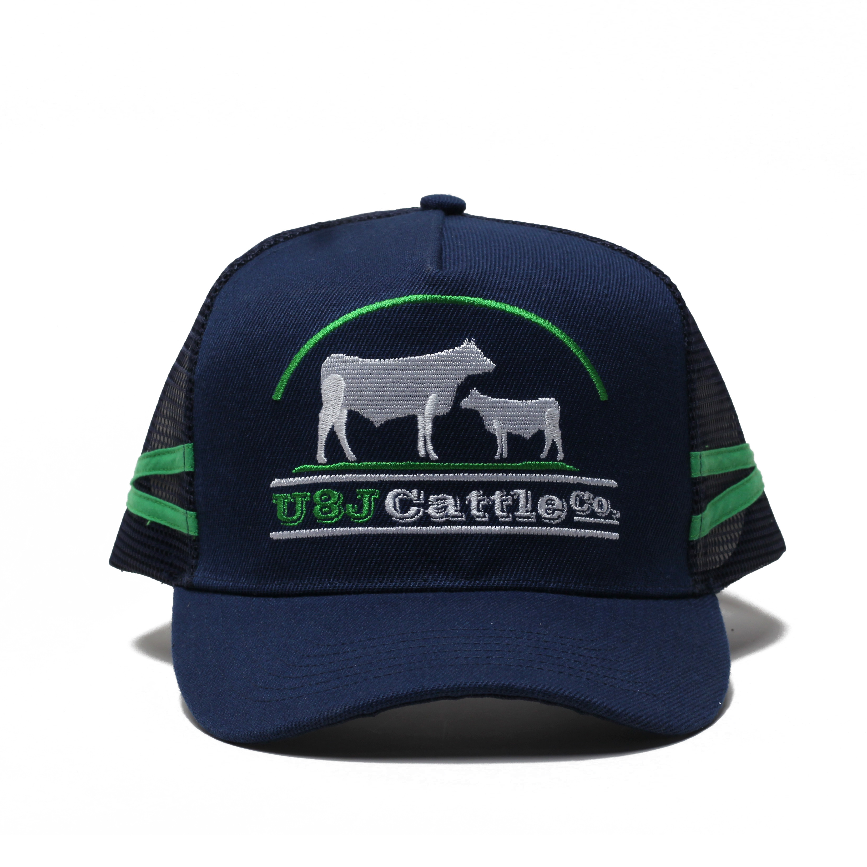 Custom 5 Panel High Profile Australian Country Trucker Caps,Structured Crown 2 Side Stripe Leather Patch Logo Mesh Trucker Hat